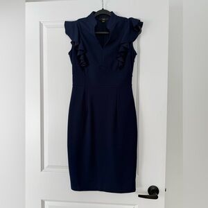 Chic Navy Ruffle Midi Dress
